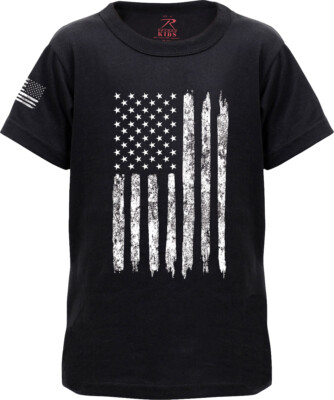 Kids Black Distressed USA American Flag T-Shirt