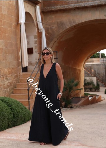 Zara Black Flounce V Neck Long Maxi 