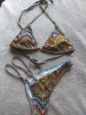 Women's Bikini Swimwear Set Small NWT 2 Piece Spaghetti Strap Top Print