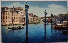 Grand Canal and Rialto Bridge Venezia Italy Chrome Postcard Venice 1960