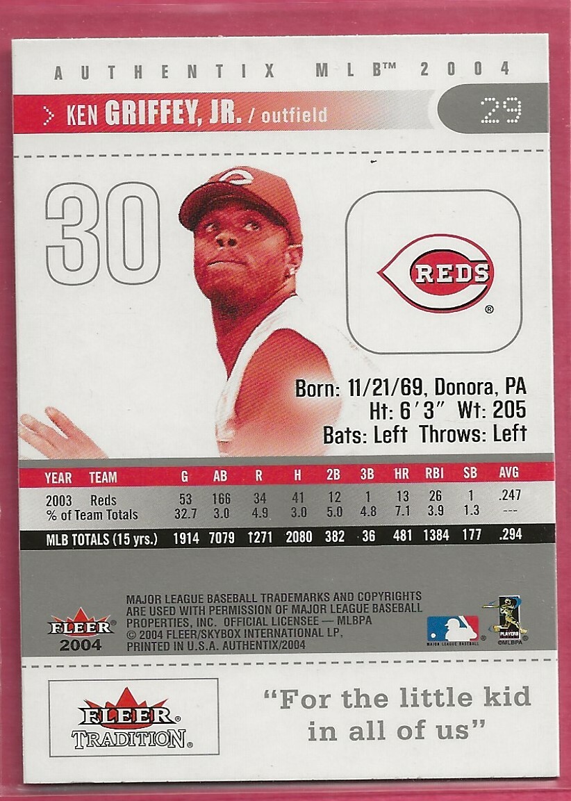 2004 FLEER EX オーセンティックオートグラフカード Ken Griffey Jr. 2004 Fleer Tradition Authentix MLB | eBay