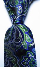 New Classic Paisley Blue Black White Green JACQUARD WOVEN Silk Men's Tie Necktie