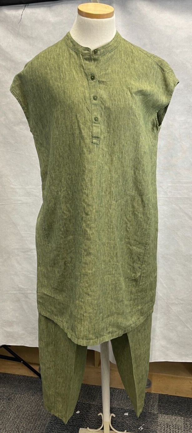 Eileen Fisher Green Linen Top And Pants Set Size M