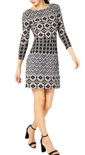 Vince Camuto Women's Size 4 Black Printed 3/4 Sleeves Mini Shift Dress NEW #18