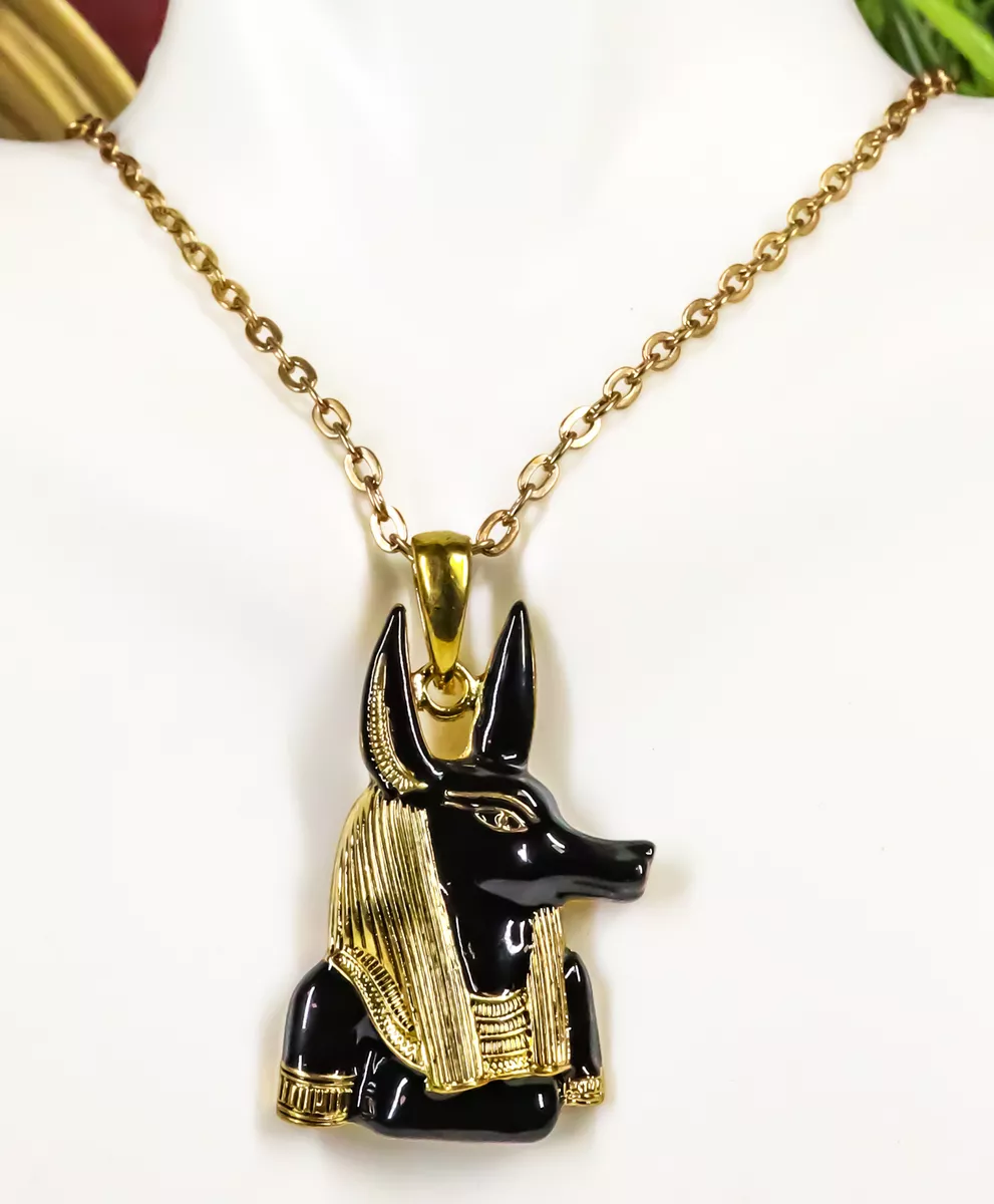 Ebros Ancient Classical Egypt Anubis Pewter Pendant with Golden Chain Necklace