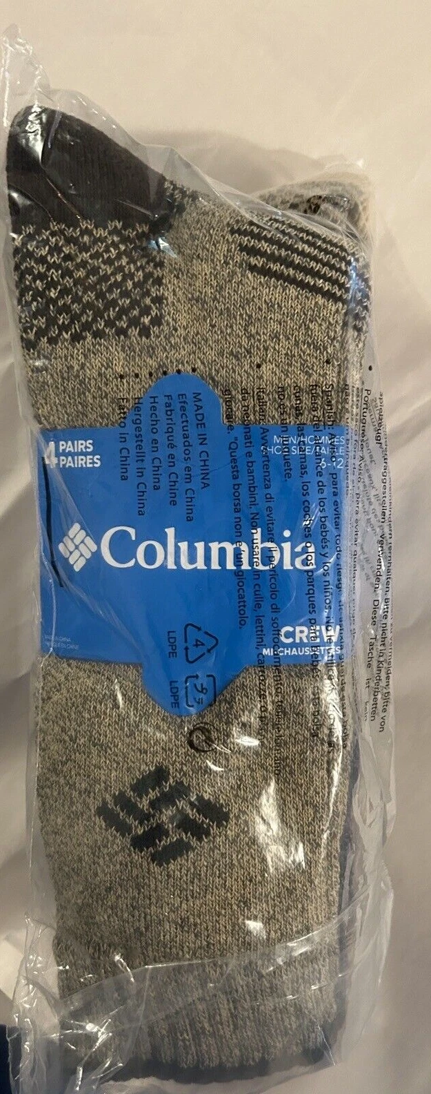 Columbia Mens Mid-calf Crew 4-pack Casual Sock, Black/Brown/Blue/Khaki, 10-13 US