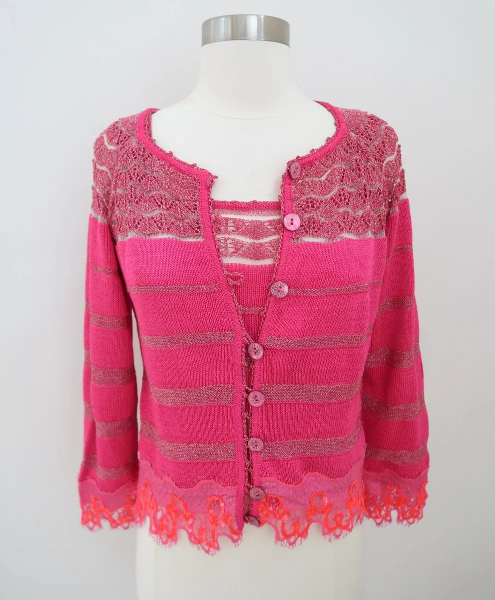 BAZAR CHRISTIAN LACROIX metallic knit tank & cardigan sweater sz M Twin Set