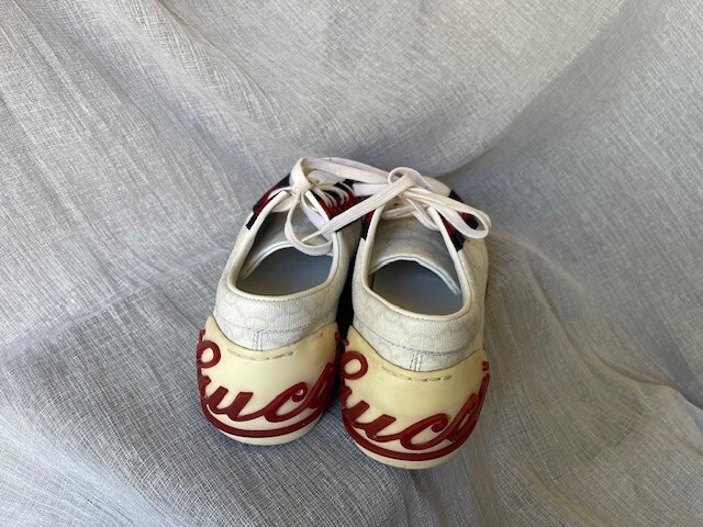 Gucci Sneakers Size 37 GG Logo Monogram Stripe Leather White