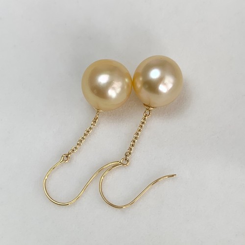 Big 11mm+ Golden South Sea Pearl drop earrings 18Kt solid yellow gold,1.4" - Picture 6 of 12