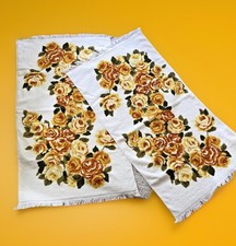 NOS Vintage STEVENS UTICA Bath Towels GOLD Yellow ROSES Mid-Century 60s 70s MCM