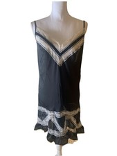 Victoria  s Secret Satin Chemise Nightie Gown Black Ivory Lace Large NEW w TAGS