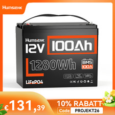 HumSienk 12V 100Ah Lithium Batterie LiFePO4 100Ah BMS 100A 15000+Zyklus Solar RV