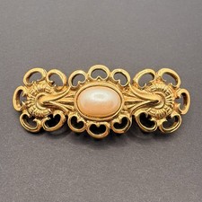 Vintage Scroll Open Work Gold Tone Faux Pearl Hair Barrette Clip Made in France