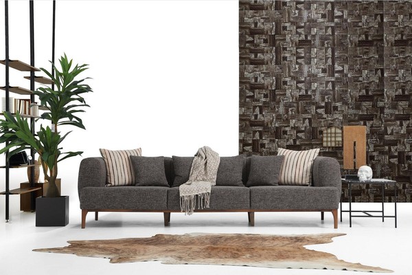 Dreisitzer Sofa 3 Sitzer Sofas Grau Stoff Wohnzimmer Luxus Modern Neu-image