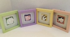 Vintage Nursery Wall Decor Set Of 4 Framed 3D Animal Art Rustic Pastel Baby Room