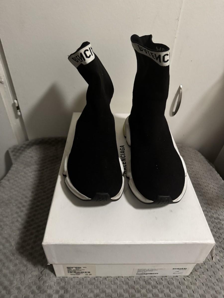 Balenciaga Black Yellow Speed Trainer Cuffed Runner Sock 