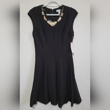 Bisou Bisou Michele Bohbot Black Textured Fit and Flare Dress Gold Necklace 8