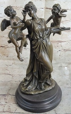 Deco Nouveau Mother amp; Babies Bronze Sculpture Hot Cast Marble Base Figure