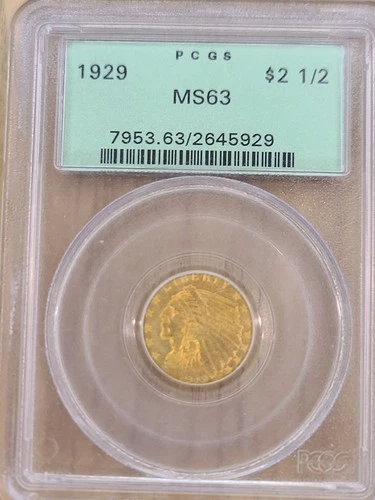1929 $2.50 Indian Head Gold Quarter Eagle – PCGS MS63 OGH Green Label Gen 2