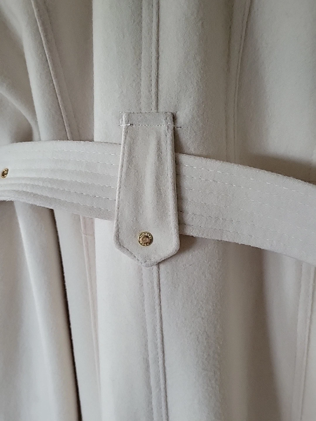 Cappotto donna lana Michael Kors cappuccio staccabile e cintura bianco sporco taglia PXL