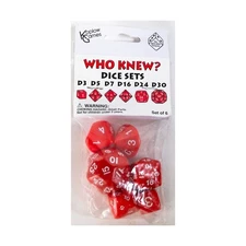 Koplow Dice Who Knew? - Dice Set, Red w/White (6) New