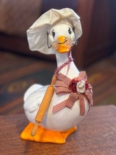 Vintage ?80s Ceramic Chef Goose Figurine w/ Chef Hat, Rolling Pin & Glasses