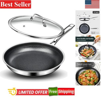 12 Inch Non Stick Frying Pan Titanium Hybrid with Lid and Stay-Cool Handle Co...