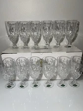 NEW Godinger Shannon Crystal STEPHANIE Iced Tea Glass Goblets 8” Set of 12 NOB