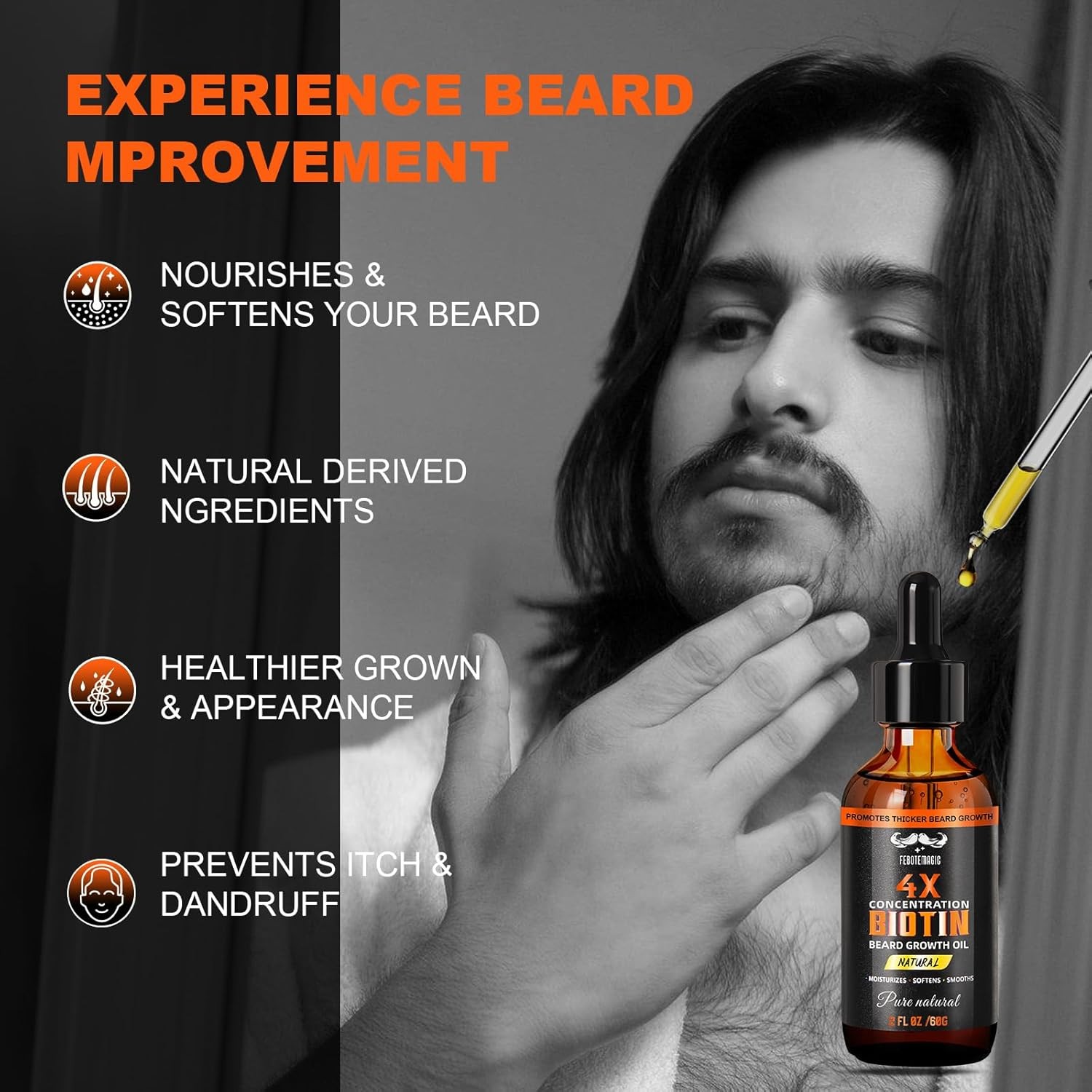 Biotin Beard Oil for Men – Natural Scent Serum with Castor & Grape... 