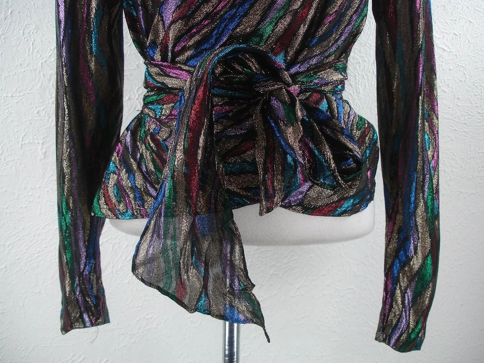 Para Mujer Talla M De Colección Años 80 Rimini Metálico Arco Iris Chaqueta Envolvente Alrededor Corbata Noche Foto 3 de 4