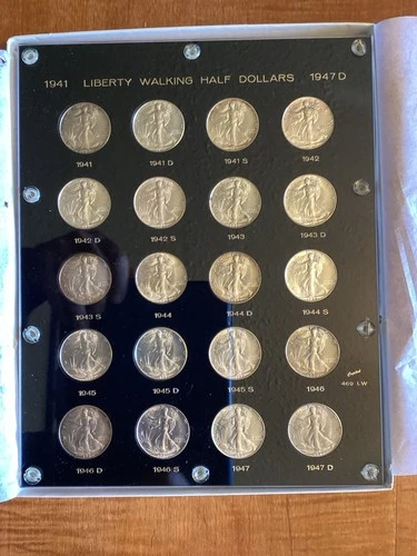 1941-1947 walking liberty half dollar short set Bu