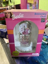 Barbie Glass Dome Anniversary Clock Pink Hearts Porcelain Base New In Box!