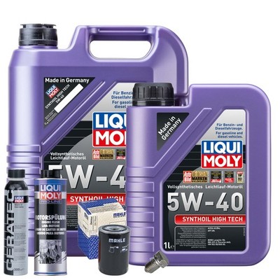 Motoröl 5W40 LIQUI MOLY 6L+MAHLE Ölfilter+Spülung+Cera Tec+Ölablassschraube