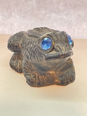 1970 s Resin Frog Figure Made In Italy With Blue Jewel Eyes