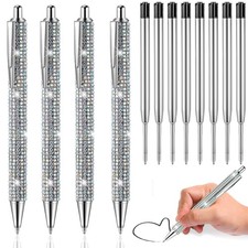 Bling Pens for Rhinestones, 4Pcs Sparkly Silver Pen with 8Pcs Black Ink Retra...