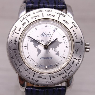 Mido World Timer Mens 39mm Stainless Steel Quartz Watch Swiss GMT ref. 5200