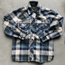 Vintage 70s Monterey Heavyweight Plaid Flannel Shirt Wool Blend Size Medium