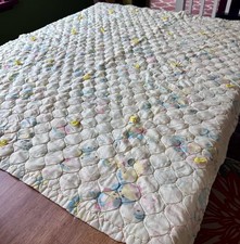 Vintage Baby Quilt 42x50 Polyester Anthropomorphic Animal Nursery Pastel Blanket