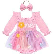 Baby Girl 1st Birthday Outfit First Birthday Gifts Long Sleeve Tulle Dress On...