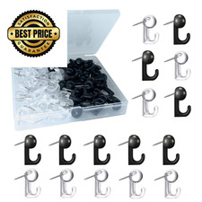 50 PCS Push Pin Hooks, Plastic Heads Cork Board Hooks Small, Black and Clear