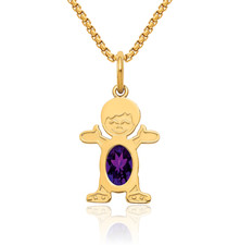 14K Solid Yellow Gold Boy Oval Amethyst Necklace