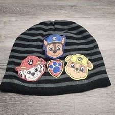 Paw Patrol Black  Gray Striped Youth Teens OSFM Kids Beanie Winter Hat