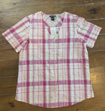 Russell Kemp VTG Woman V Neck Pinks COTTON Button Top Shirt 14W/16W NWT