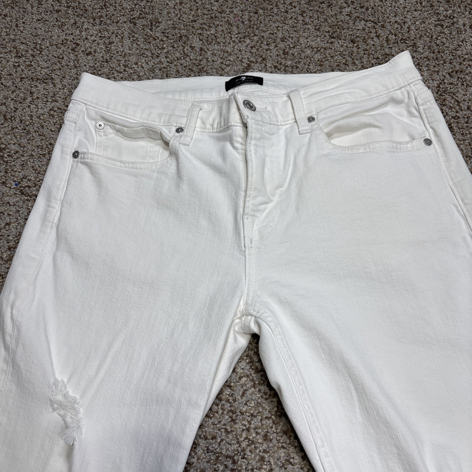 7 For All Mankind Slimmy Pants Mens 33 X 31 Distressed White Jeans - View 2