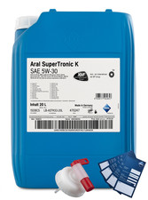 20 L +AH + Ölzett Aral SuperTronic K 5W-30 BMW Longlife 04 Porsche C30 VW 507 00 20 L +AH + Ölzett Aral SuperTronic K 5W-30 BMW Longlife 04 Porsche C30 VW 507 00