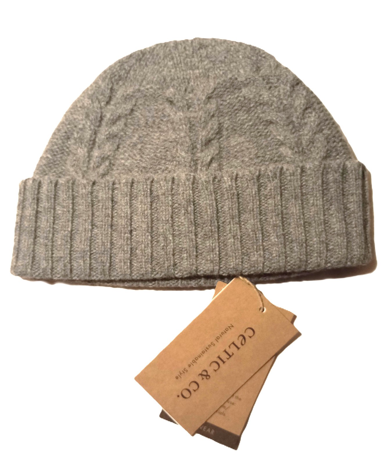 Celtic & Co Lambswool Beanie Hat Derby Grey Cable Pattern 100% Wool Knitted Aran image 2