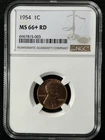 1954  1C RD  Lincoln Wheat One Cent NGC MS66+RD  6967815-003
