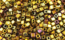 100 MIYUKI GLASS CUBE BEADS OPAQUE METALLIC FUCHSIA 4MM