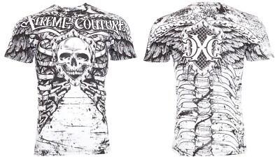 #ad XTREME COUTURE by AFFLICTION White ANATOMY Short Sleeve Slim Fit Y2K T shirt NWT $17.99