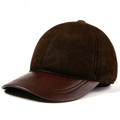 Men Sheepskin Leather Baseball Cap Hat Trucker Casual Unisex Black Brown